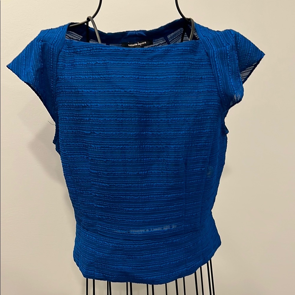 Nanette Lepore Blue Ribbed Cap Sleeve Blouse